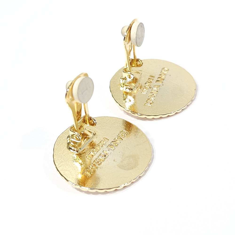 Vintage Versace Lion Coin Earrings 70s 80s Gold Tone Gianni Versace Clip Ons - Picture 12 of 17